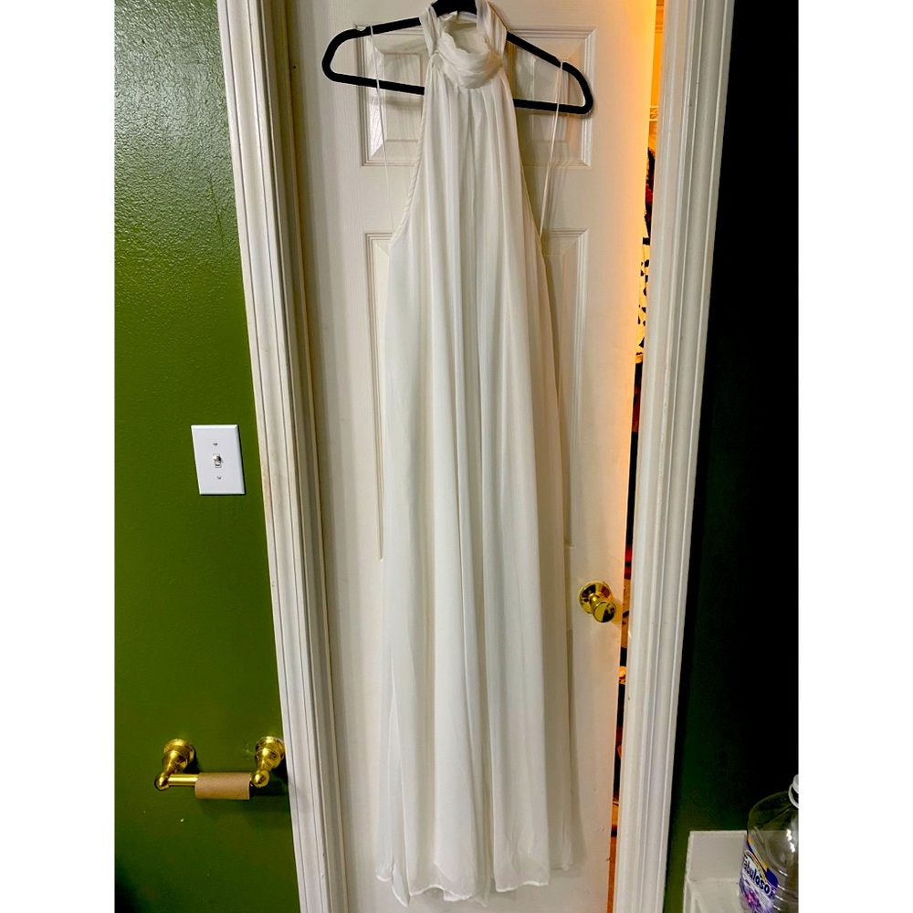 White, Open-back, Halter Jumpsuit